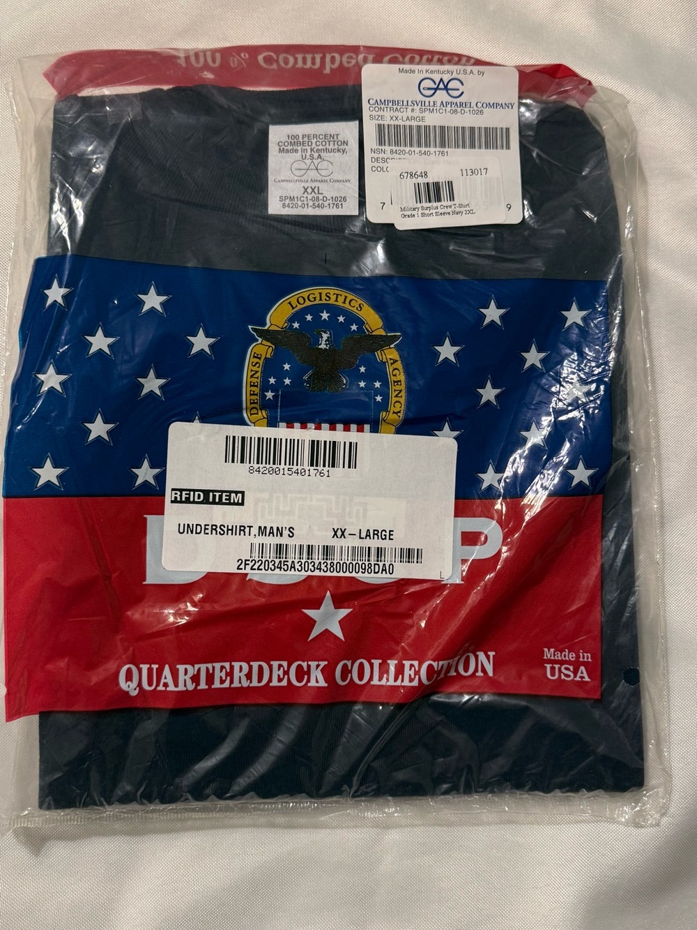 Campbellsville Quarterdeck Collection Men's Navy Blue 2XL Combed Cotton RFID tee